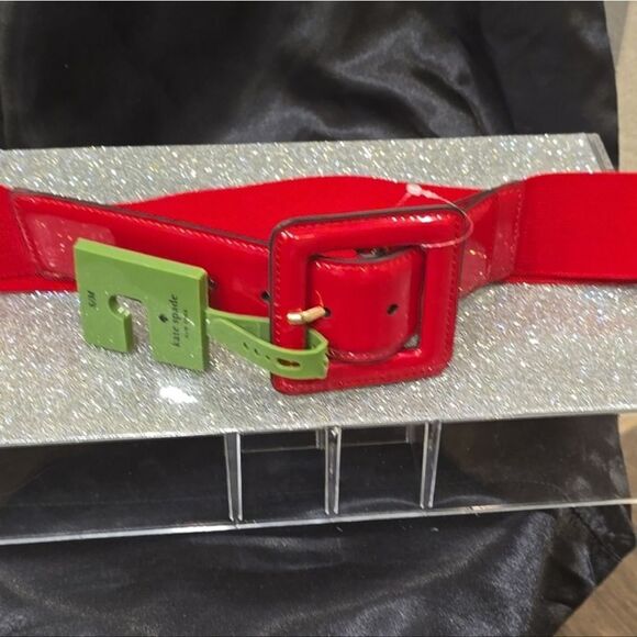 Kate Spade New York Patent Leather Stretch Belt- Red